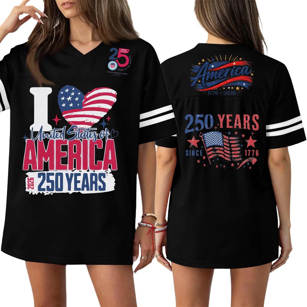 Women's Casual Fashion V-Neck Sports Independence Day Print Short Sleeve Sports T-Shirt Top