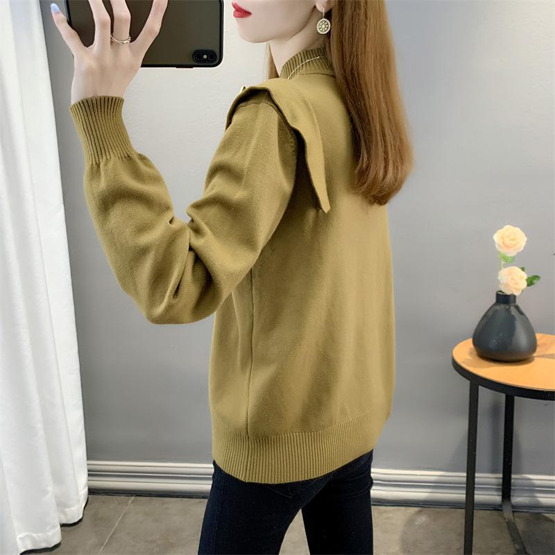 2024 Autumn and Winter New Button Sweater Tops Women's Pullover Half Turtleneck Sweater Thickened Bottoming Shirt Women