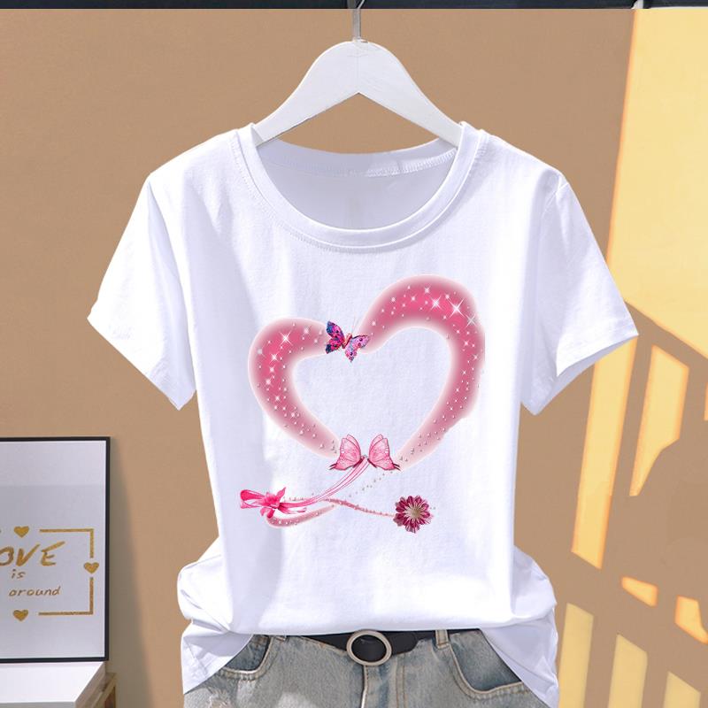 (Asian Size) lovely cartoon flower O-neck Casual Clothing Short Sleeve T shirt Printed T-shirts Fashion Female Women's Top Graphic Tee