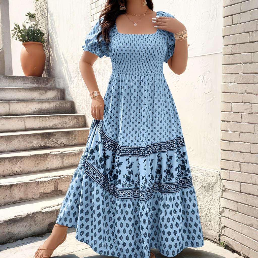 Sukienka damska Casual Zwiewne sukienki Dekolt okrągły Wakacje Boho Plaża Letnia sukienka