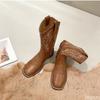Fashion Coarse Heeled Versatile Boots V-neck Embroidery Vintage Midsole Square Toe Fashionable Simple Comfortable Women's Shoes