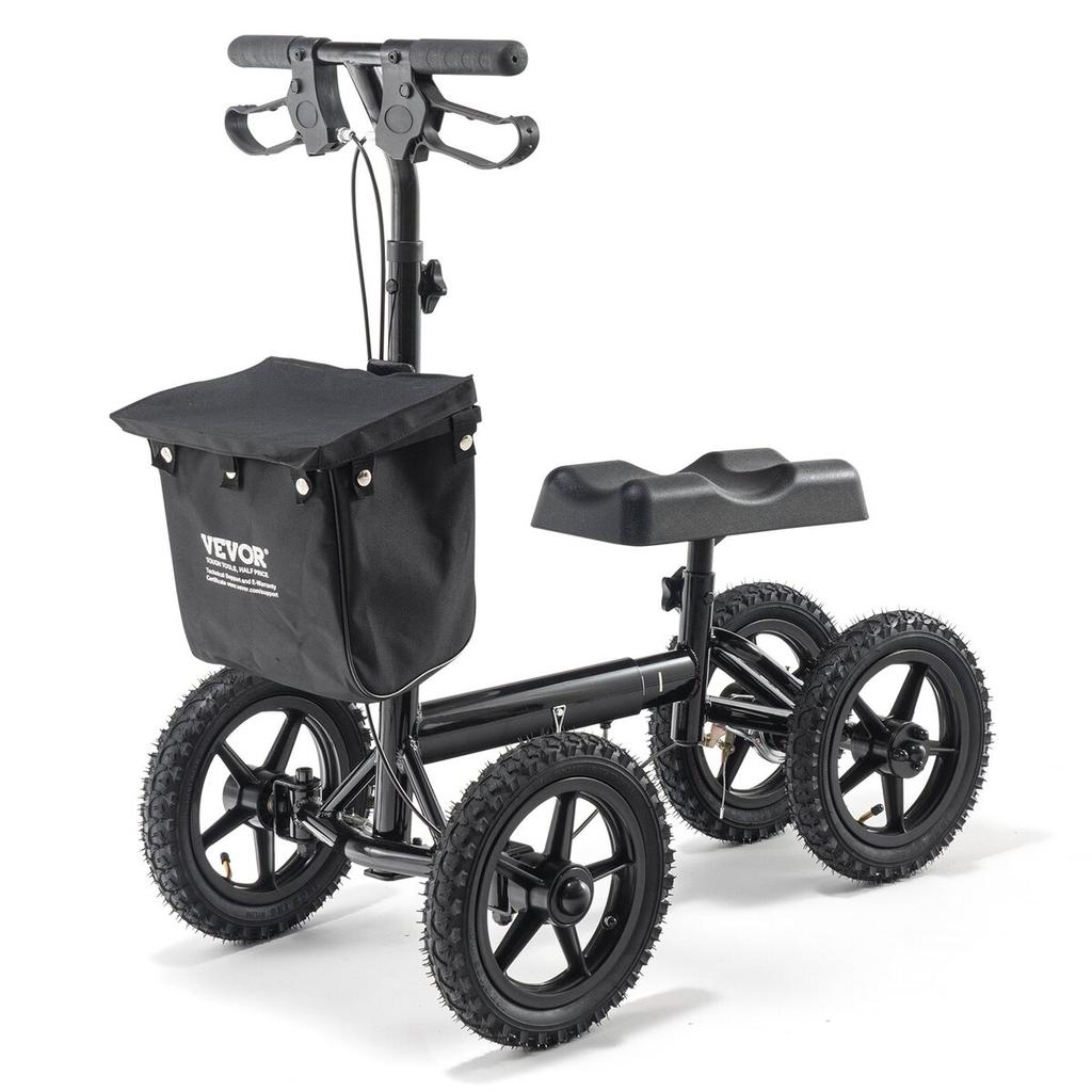 Folding Knee Scooter, Aluminum Steerable Knee Walker with Height-Adjustable Handlebar & Knee Pad, 12" All-Terrain Wheels, Dual Brakes, Leg Recovery
