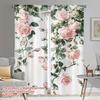 2PCS Digital Printed Curtains, Pink Ink Flower Marks Pattern, Beautiful Window Drapes for Living Room Bedroom Home Decor