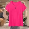 This Summer's New Versatile Foreign-style Button Design Pullover Short-sleeved Top Large-size Women's Loose Clothing