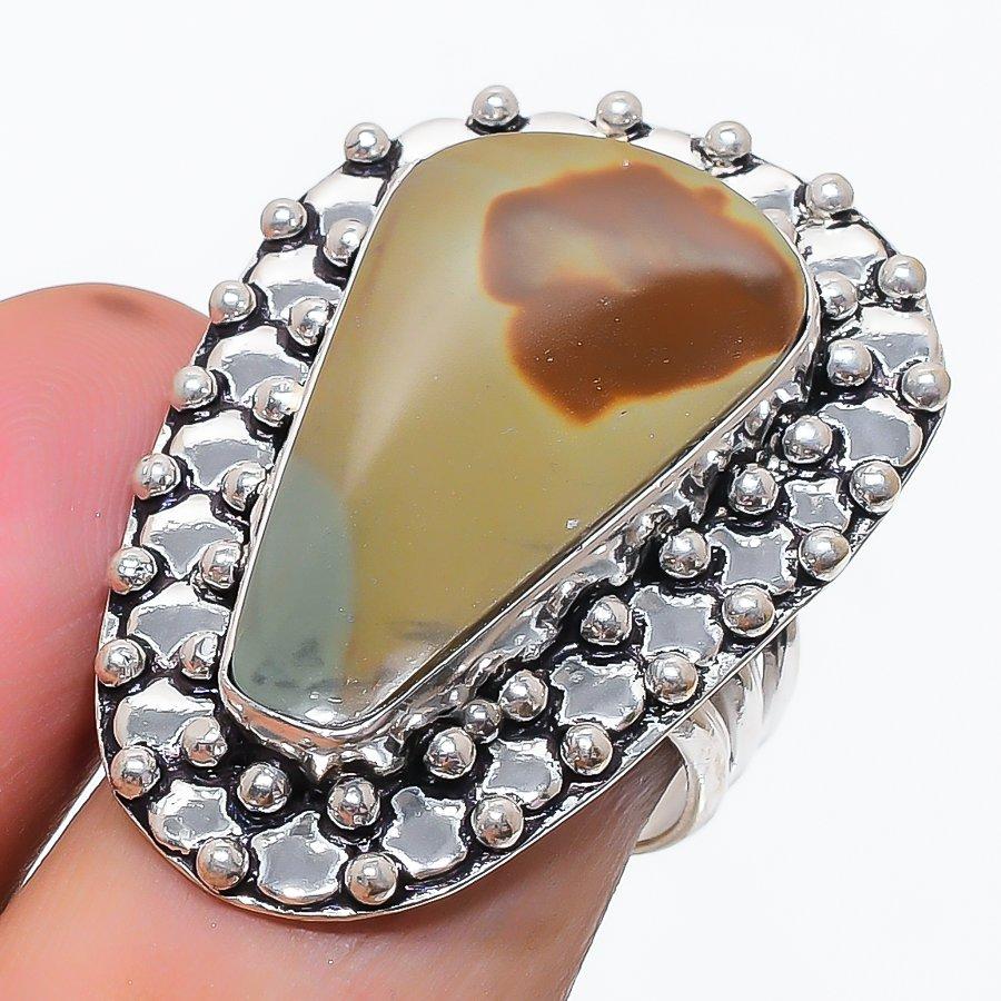 Natural Picture Jasper Gemstone 925 Sterling Silver Jewelry Ring Size 8 H6P24