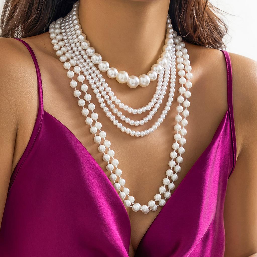 Mehrschichtige Imitation Perlen Damen Halskette Temperament Barock Größe Perlen French Retro Kragen Schmuck Choker