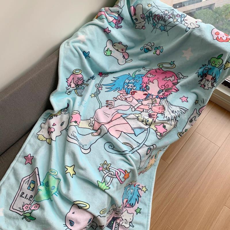 Angel Devil Print Double-Sided Flannel Blanket Winter Thick Throw Blanket office lunch break air-conditioned blanket