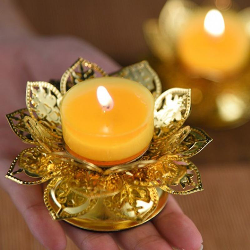Goldener Lotus-Sitz Ghee-Lampenhalter Räuchergefäß Butterlampe Teelichthalter Kupfer-Öllampe Altar-Dekorationszubehör