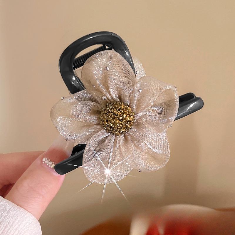 

Сетка из стразов Цветок Зажим Высокий хвост Заколка Задний зажим Аксессуар для волос Подсолнух Coffee-colored mesh