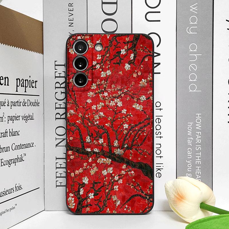 Retro Artistic Red Flower Plum Blossom Pattern Phone Case for Samsung Galaxy S25 S24+ S23 Ultra S22 Plus S21 FE M53 Soft Covers