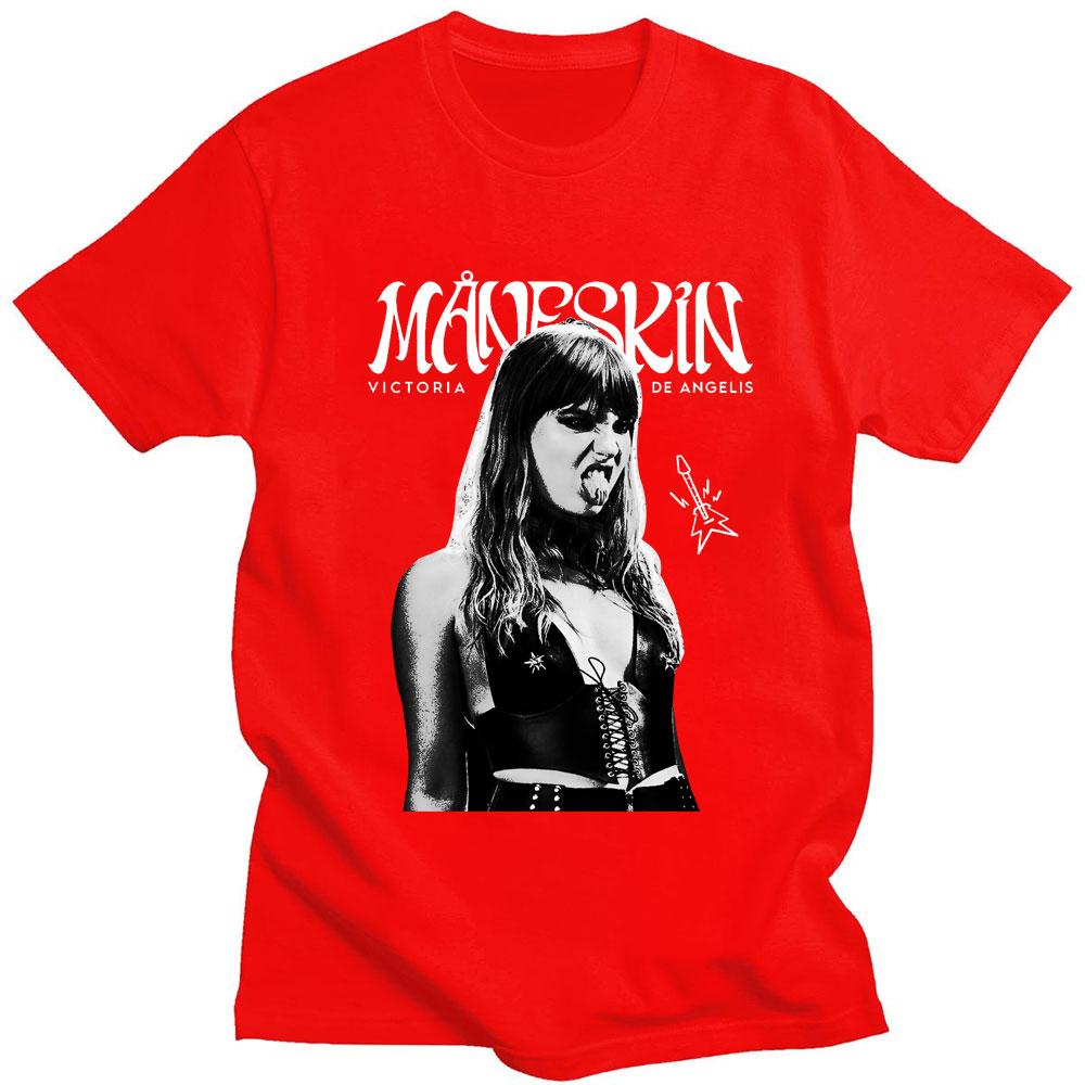 Rock Band Maneskin T Shirt Victoria De Angelis Print Unisex Cotton Cool Harajuku Gothic T Shirts Loose Y2k Casual Street T-shirt