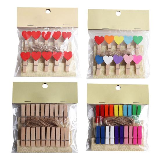 10/20Pcs Wooden Clothespin with Rope Home Classroom Photo Picture Hanging Love Heart Clip Heavy Duty Sock Towel Sheet Laundry Clothing Peg