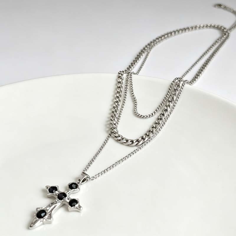 Gothic Cross Pendant Necklace with Unique Design, Y2K Subculture Style Clavicle Chain