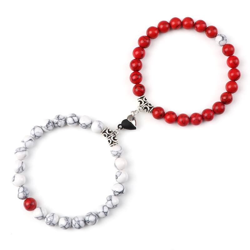 Hot Sale 2Pcs/Set Beads Bracelet For Lovers Natural Stone Distance Heart Magnet Couple Bracelets Friendship Fashion Jewelry Gift