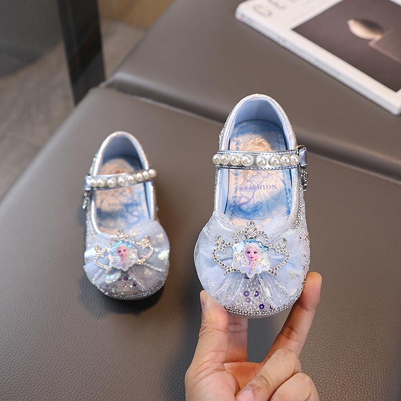 

Autumn 2025 Elsa Princess Leather Shoes for Girls - Soft Sole, Flower & Pearl Design Set Size 27-31 (5 pairs)