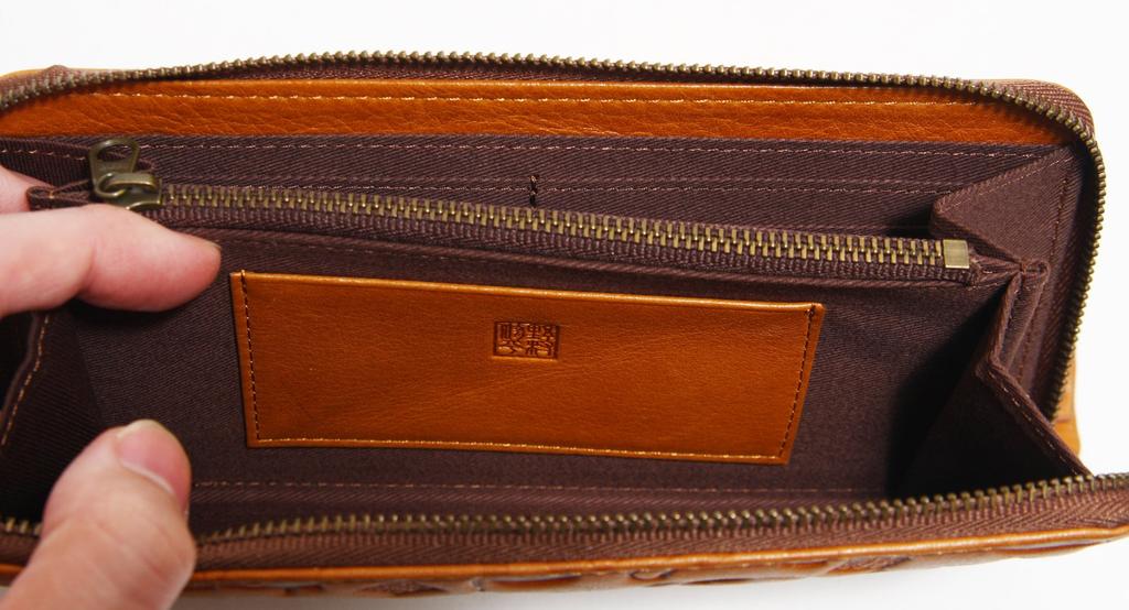 Women's cat print long wallet with round zipper, coin purse, and bill compartment, by Shuhei Nomura, yellow