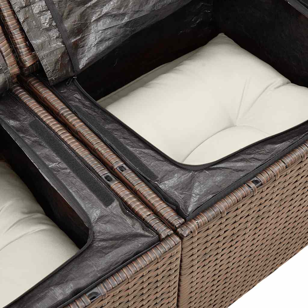 7 Piece Brown Poly Rattan Garden Sofa Set with Cushions