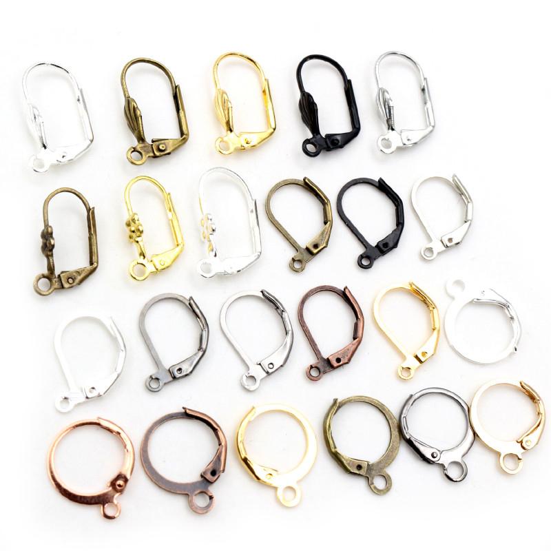 30-50pcs Fashion Bronze Rhodium Gold Silver Plated French Earring Hooks Wire Settings DIY Jewelry Making Findings Accessories