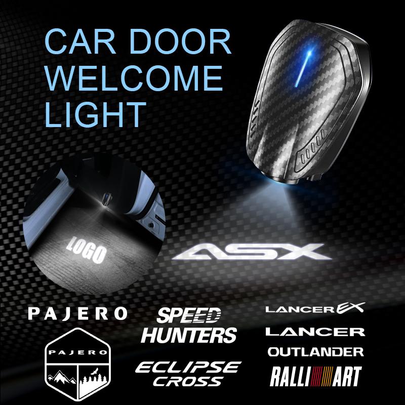 2PCS For Mitsubishi Ralli Art Lancer EX Pajero Outlander ASX Eclipse Cross Logo USB Car Door LED HD Courtesy Welcome Lights