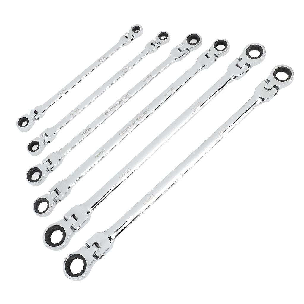 6 st Ledhuvud Spärrnyckelsats Metrisk 8‑19mm CRV Stål Extra Lång Dubbel Ringände Spärrnyckel för Reparation