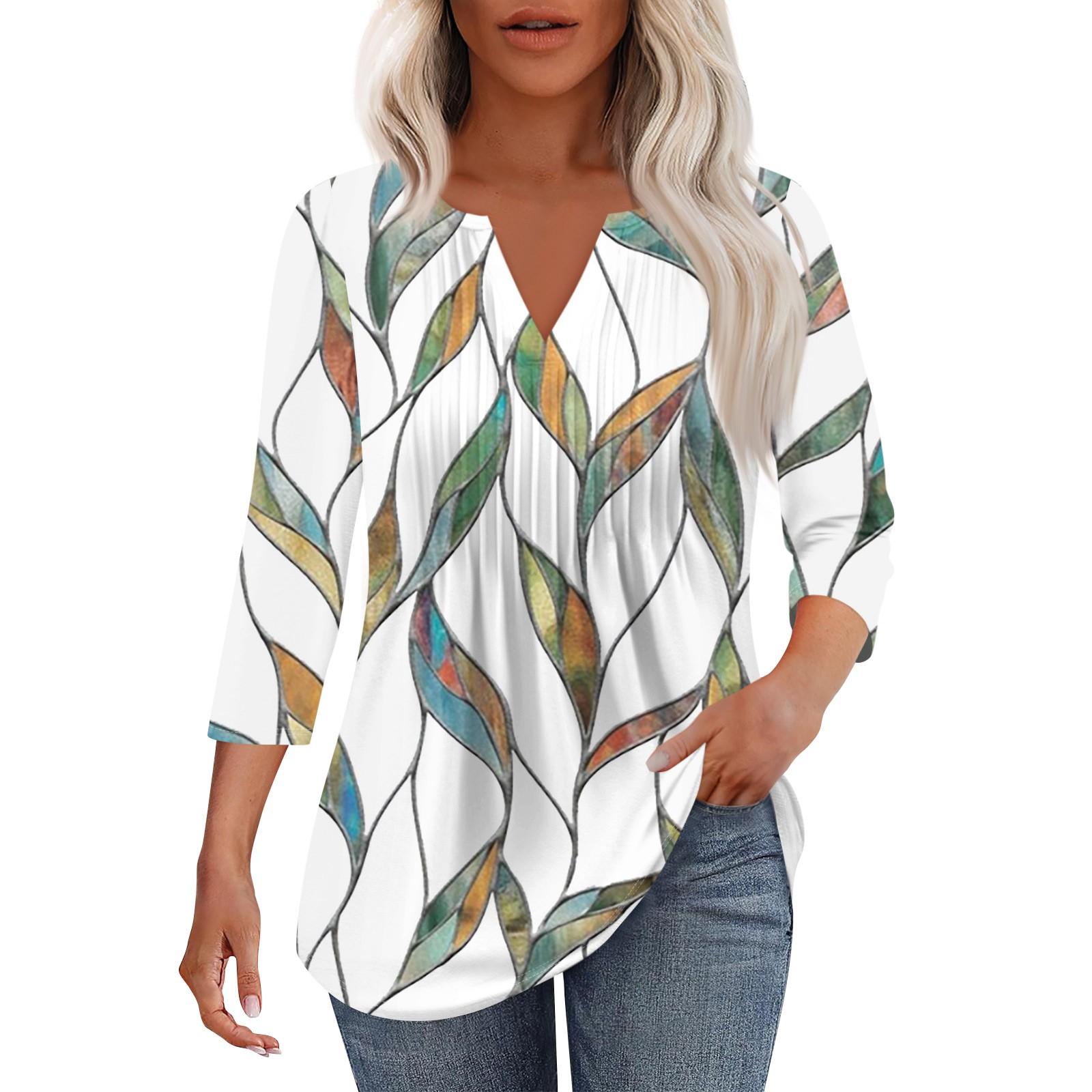 

Женская модная повседневная плиссированная футболка с V-образным вырезом и рукавом семь четвертей XXXL светло-зеленый