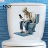 Festive Bathroom Interior Decor Funny Skeleton Toilet Cover Sticker, Self-Adhesive Waterproof Sitting on Halloween Theme Supplies Seat Lid Decal,