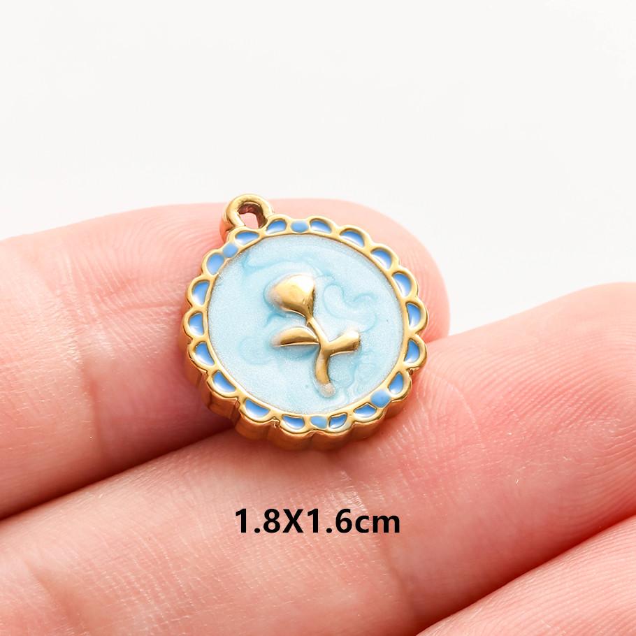 3 pezzi Ciondoli Fiore Eleganti Fatti a Mano a Goccia d'Olio Rosa Blu Acciaio Inossidabile Per Creazione Gioielli Collana Bracciale Portachiavi