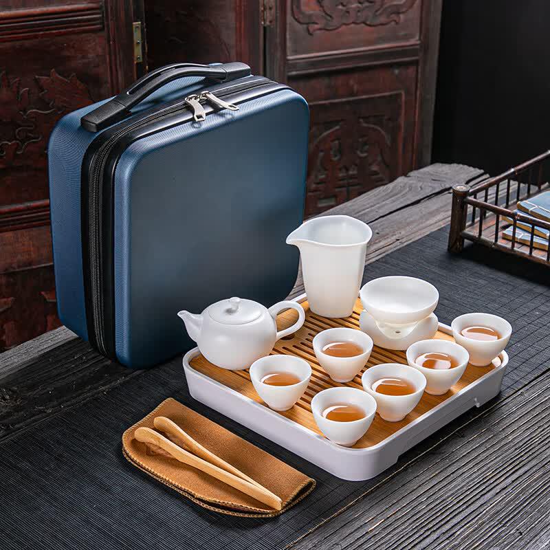 Tuopai 10-Piece White Porcelain Travel Tea Set