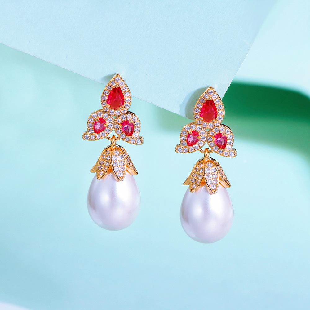 

Needle Light Luxury Retro Pearl Water Drop Earrings Guochao Chinese Micro-Inlaid Zircon Pearl Pendant Earrings