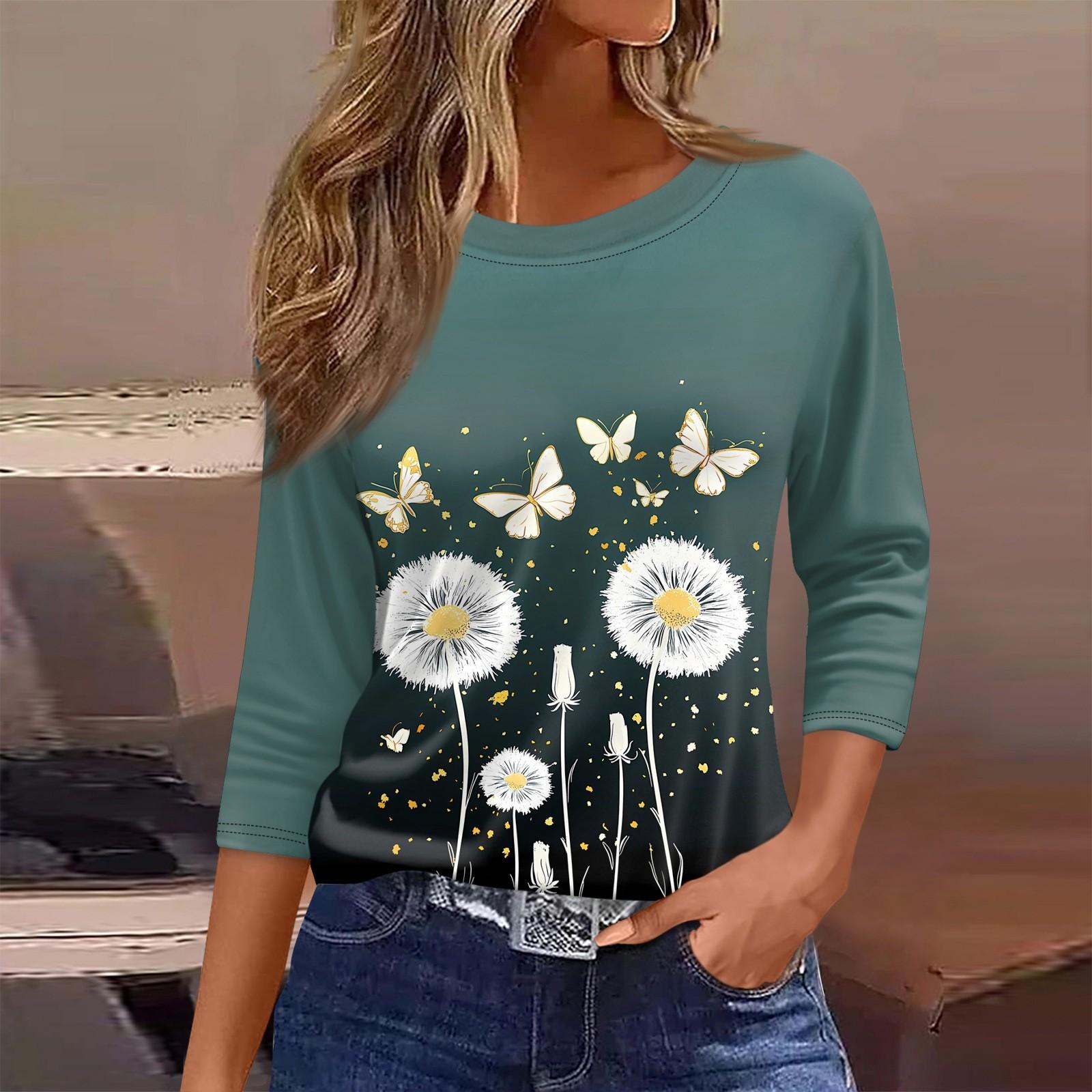 

Женская футболка с принтом, рукав 3/4, повседневная, модная, на выходные, базовая, с круглым вырезом, стандартный топ M