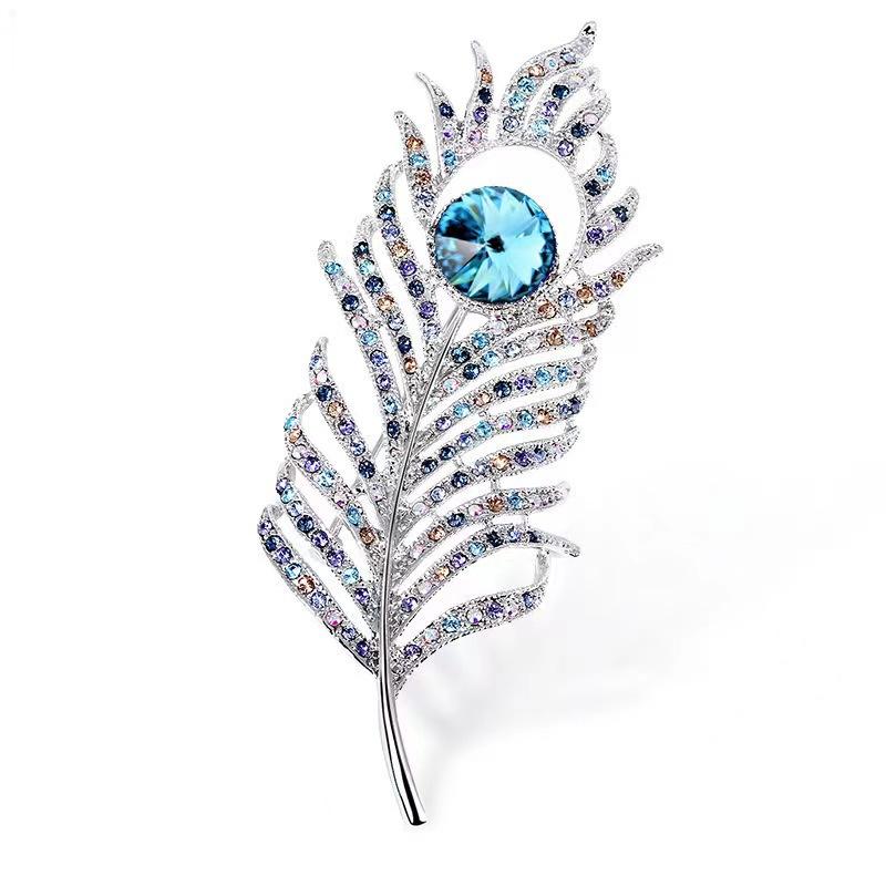 Atmospheric Feather Brooch High-End Female Luxury Temperament Crystal Brooch Light Luxury High-End Pin Suit Accessories