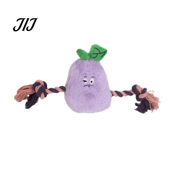 Plush Vegetable Toy Stuffed Dog Toy, Interactive Squeaky Chew Carrot Eggplant Aggressive Chewer Green Pepper with Rope Arm for Tug-of-war, Small
