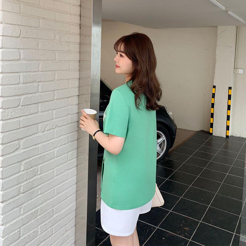 Übergröße Damen Sommer Neu Locker Schlank Mode Schlitz Kurzarm T-Shirt