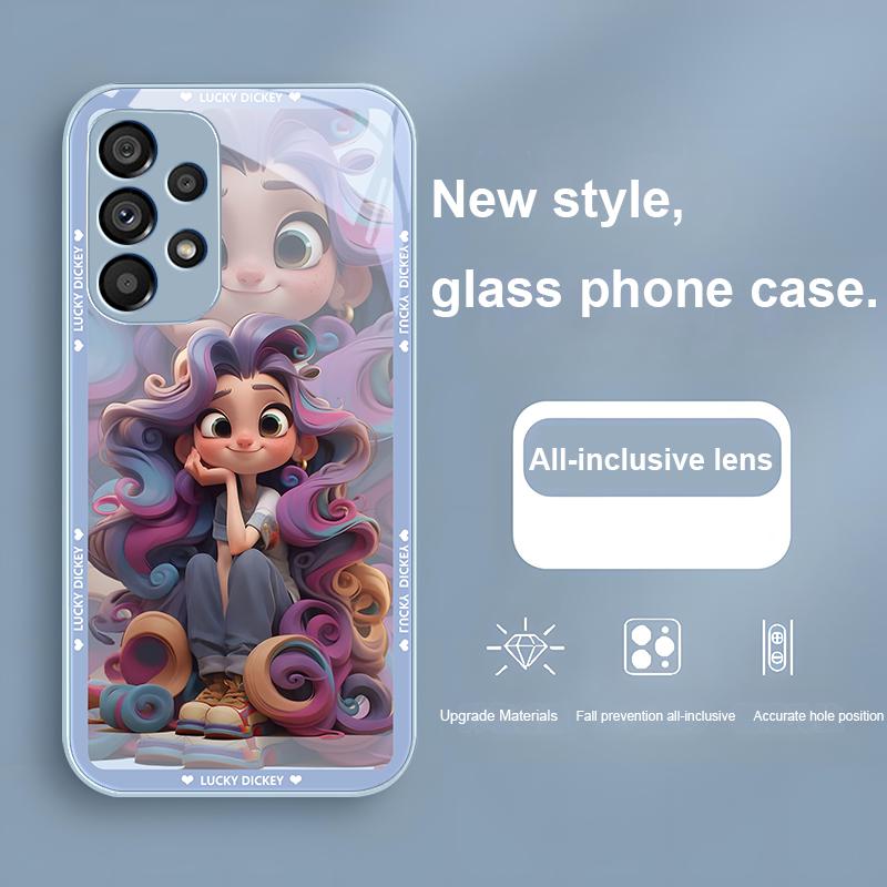 Gehärtetes Glas Handyhülle Für Samsung Galaxy Note 8 9 S10 Plus S20 S21 FE S23 Ultra A70 72 73 50 51 52 53 Freizeit Cartoon Mädchen