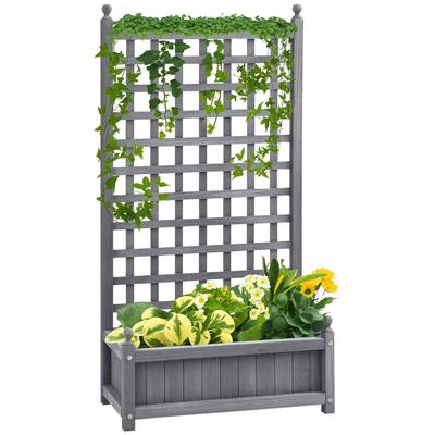Garden Planters with Trellis for Climbing Vines, Wood Raised Beds for Garden, Flower Pot, Indoor Outdoor, Grey
