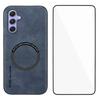 WANLONFENG YBP Series For Samsung Galaxy A55 5G Magnetic Case with Tempered Glass Film PU Leather+TPU Phone Cover Large Cutout