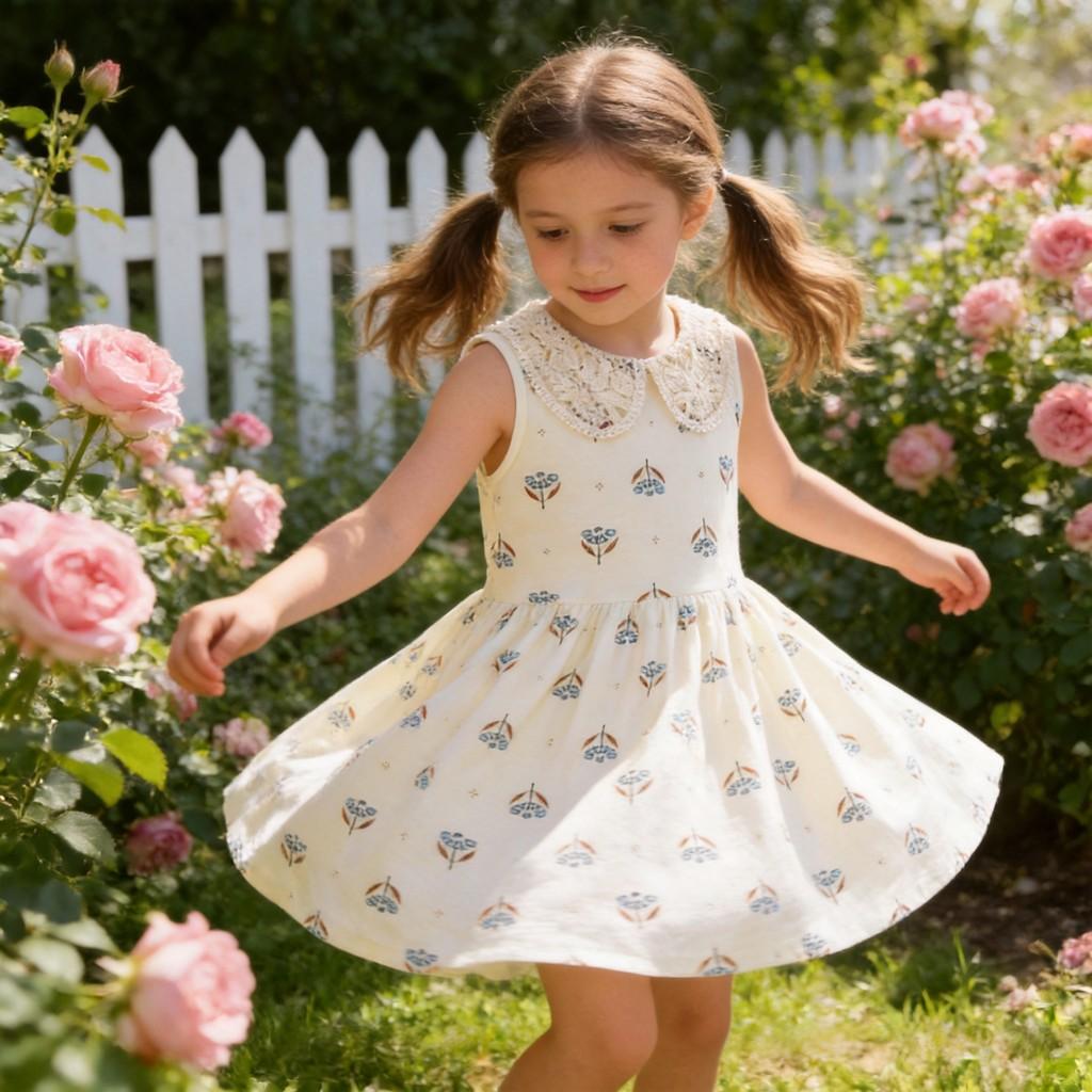 Girl Dress With Soft Cotton Fabric And Cartoon Design For Summer Play