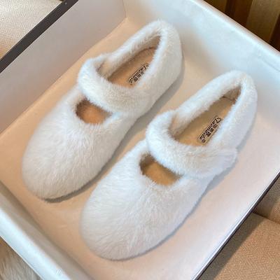 Fashion Winter New Plush Flat Mary Jane Shoes Women Fashion Round Toe Buckle Designer Shoes Cozy Soft Sole Casual Shoes Zapatos De Mujer