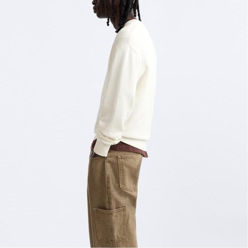 Zara Origins Special Collection Solid Color Casual Crew Neck Long Sleeve Sweater Men sweater White 9598432-712