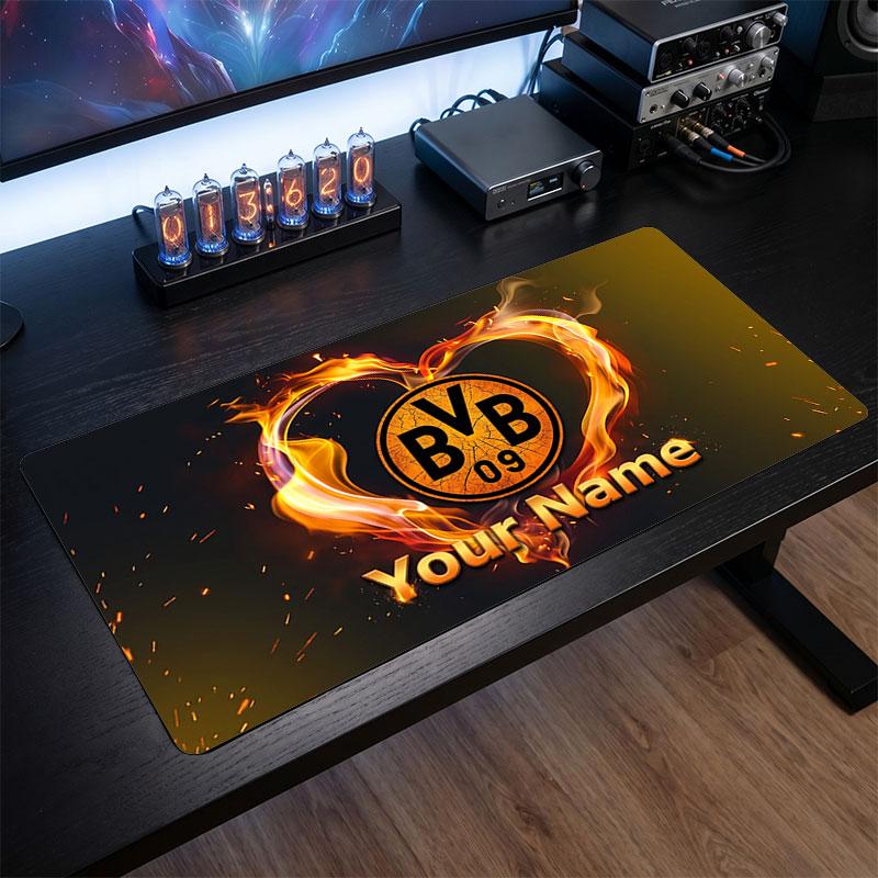 Tappetino per Mouse Grande Personalizzato Borussia Dortmund, Stampa Testo Nome Personalizzato, Tappetino da Scrivania Antiscivolo con Logo Calcio, Regalo per Gamer