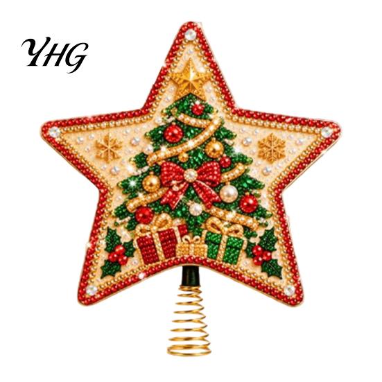 Spring Base Tree Top Star DIY Christmas Topper Kit with Faux Pearl & Rhinestone Materials, Santa Snowman Reindeer Handcrafted Seasonal Angel