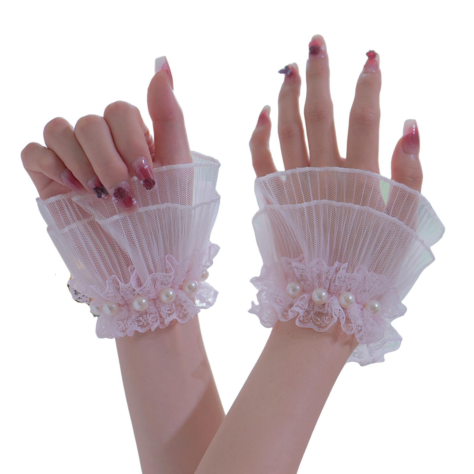 

Элегантные кружевные нарукавники с вышивкой жемчугом для фотосъемки нейл-арта, дышащие шифоновые манжеты с кружевными цветочными деталями розовый