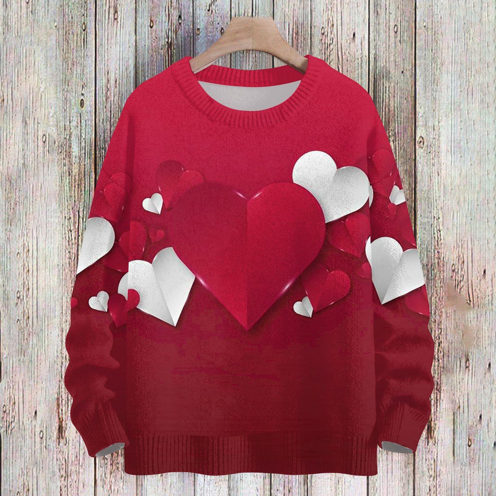 

Жіночий спортивний в язаний светр на День Святого Валентина Мила сорочка Пуловер з круглим вирізом XL винний