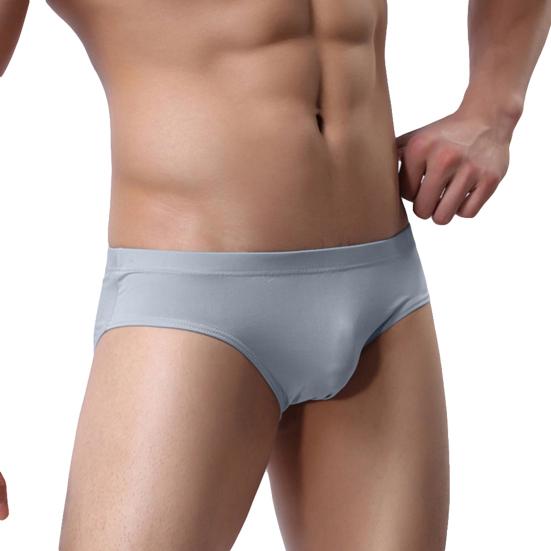 Sexy Men's Underwear Solid Color Mid Rise Ice Silk Briefs Elastic Underpants