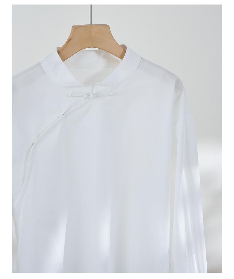 Rong Tai Women's 2026 White Puff Sleeve Stand Collar Shirt in Lightweight Chinese Style