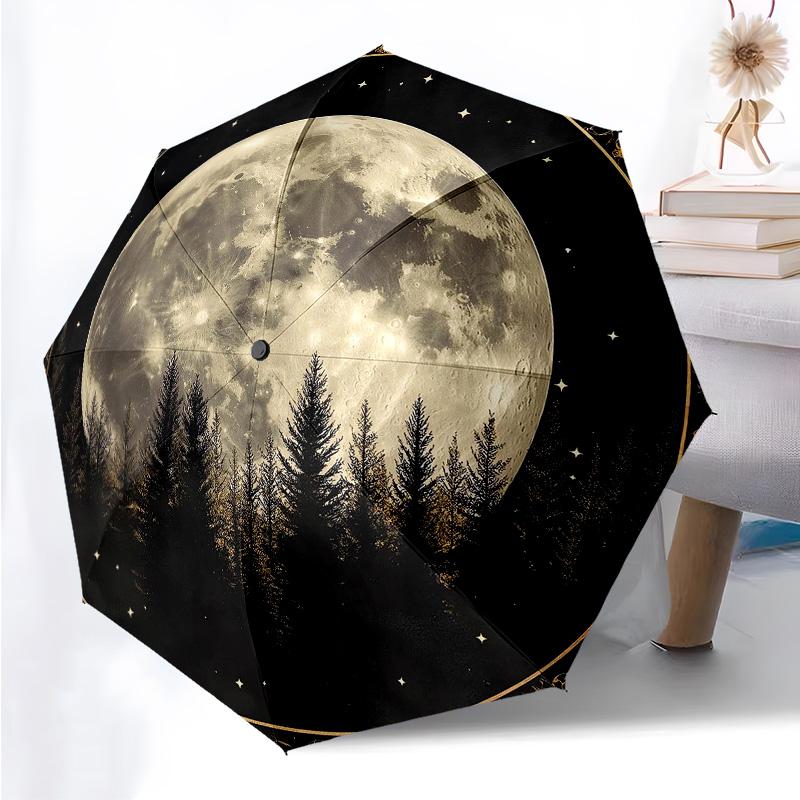Moon Themed Folding Umbrella Fashion Auto-Open 8 Iron Ribs Plastic Handle Foldable Sunshade Perfect Christmas Gifts