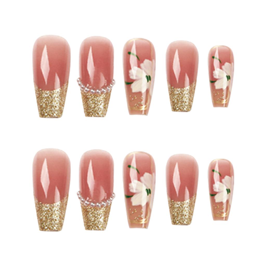 24PCS Fake Nails with Pearl Blush False Nails Lightweight ABS Material for Wedding Party