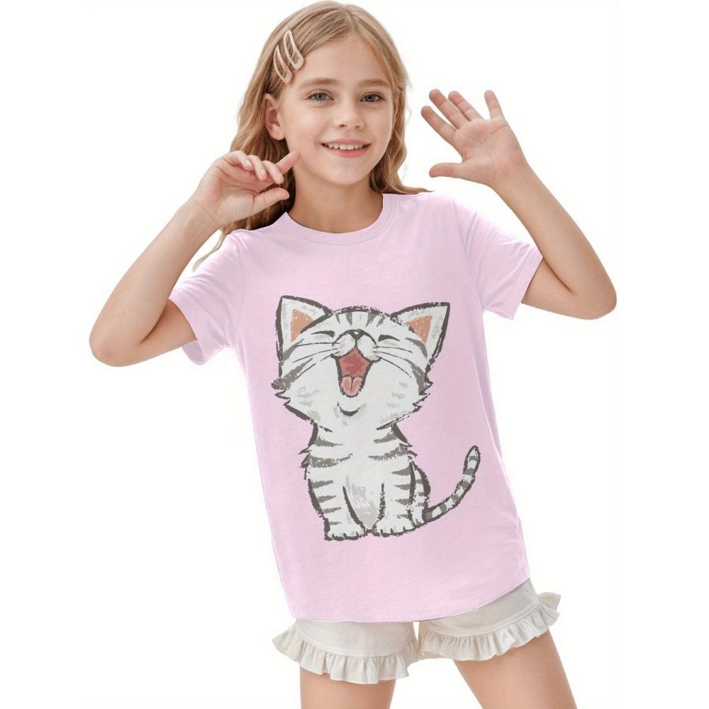 Kids Clothes Summer T-Shirt Cat 3D Printing Tops Casual Short Sleeve Tee Fashion Girl T-Shirts Crew Neck Children's T-Shirt