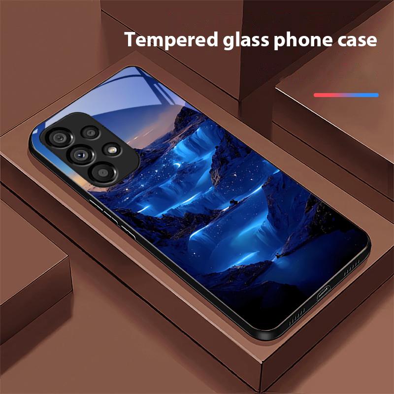 Kolorowa Aurora Dla Samsunga Galaxy S 8 9 10 20 Plus 21 FE 22 23 24 Ultra S7 Edge Czarne Szkło Hartowane Etui na Telefon Twarda Skorupa