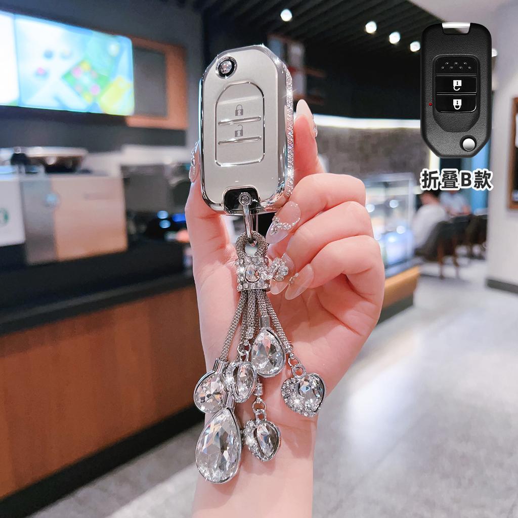 Diamond Car Remote Key Case Cover Protect Shell Fob For Honda Civic Hrv Crv Xrv Crider Odyssey Pilot Fit Accord City Vezel Jade